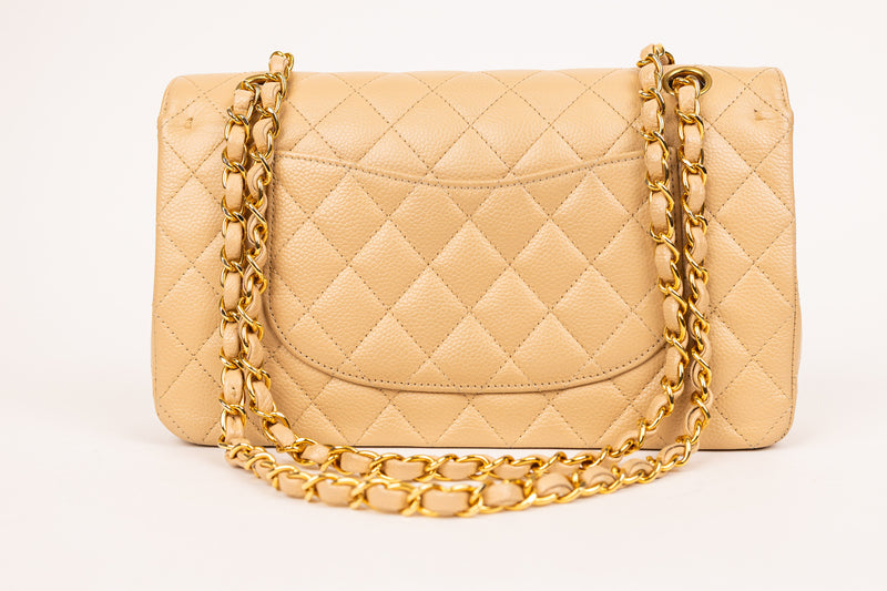 Chanel Beige Classic Double Flap Bag Quilted Lambskin Medium