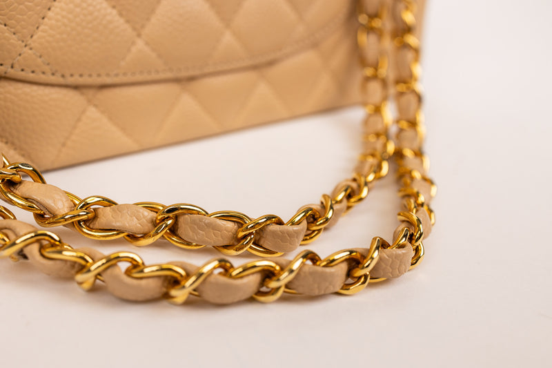 Chanel Beige Classic Double Flap Bag Quilted Lambskin Medium
