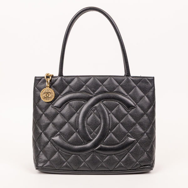 Chanel Medallion Caviar Black Leather Tote Bag