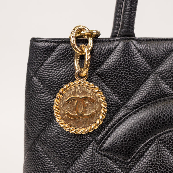 Chanel Medallion Caviar Black Leather Tote Bag