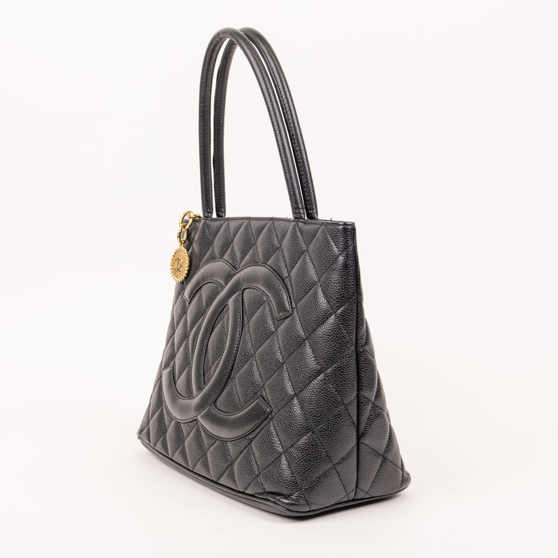 Chanel Medallion Caviar Black Leather Tote Bag