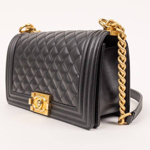 Chanel Medium Boy Caviar Black Leather Bag with Gold Hardware