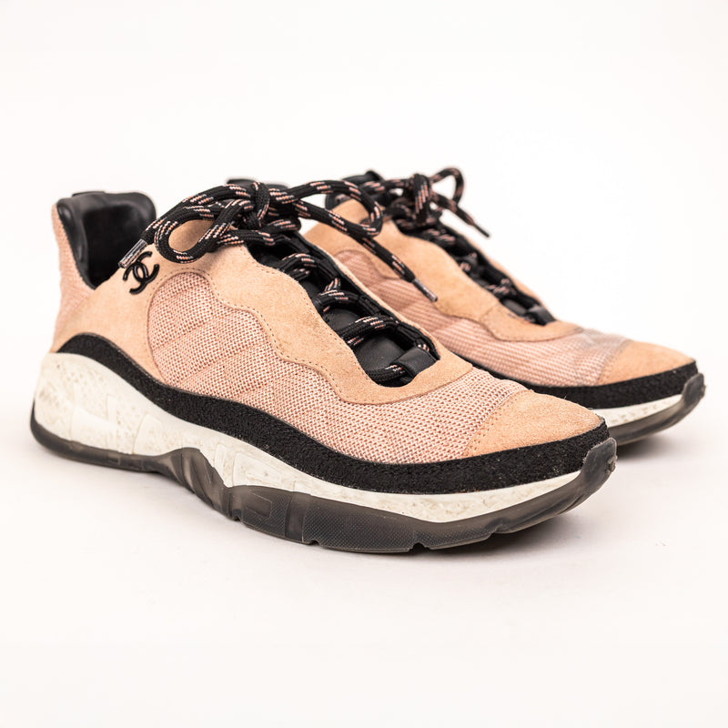 Chanel Beige Pink CC Cap Toe Mesh Sneakers Size 39.5