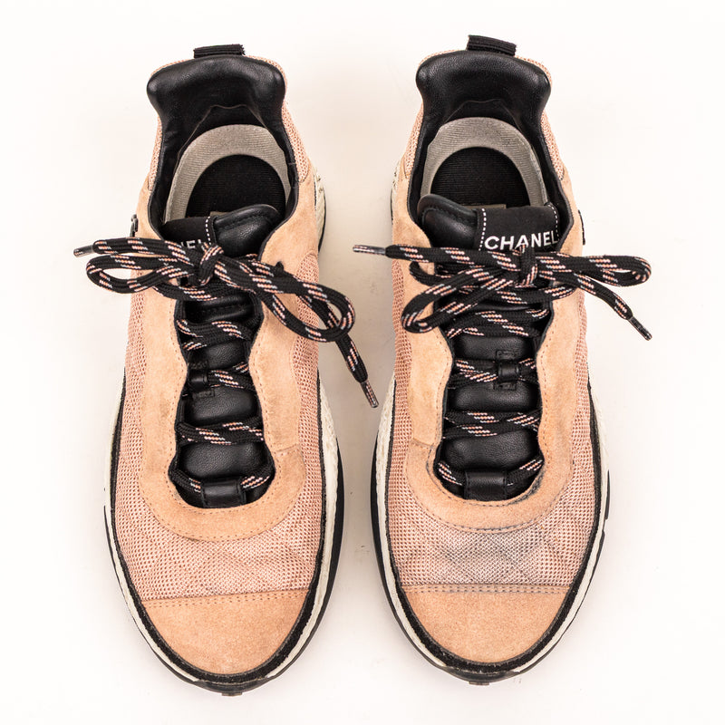 Chanel Beige Pink CC Cap Toe Mesh Sneakers Size 39.5