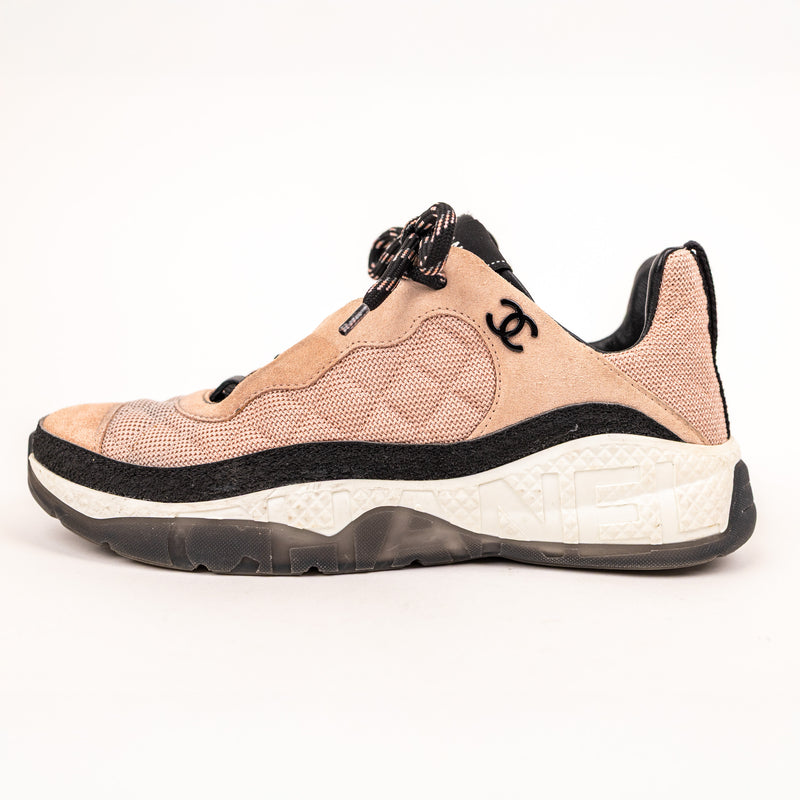 Chanel Beige Pink CC Cap Toe Mesh Sneakers Size 39.5