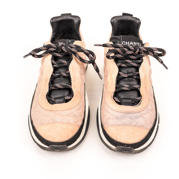 Chanel Beige Pink CC Cap Toe Mesh Sneakers Size 39.5