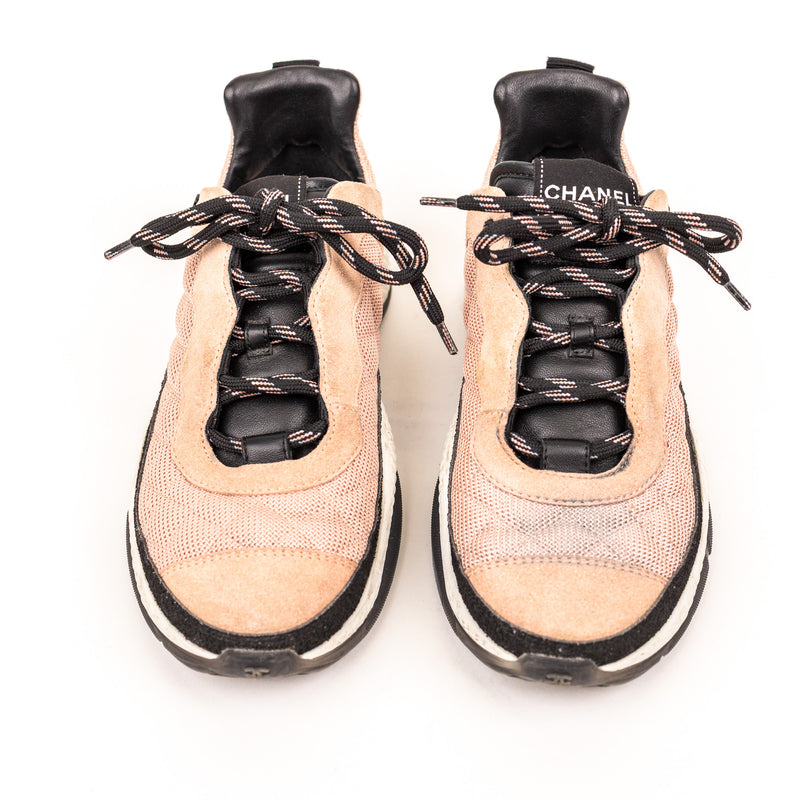Chanel Beige Pink CC Cap Toe Mesh Sneakers Size 39.5