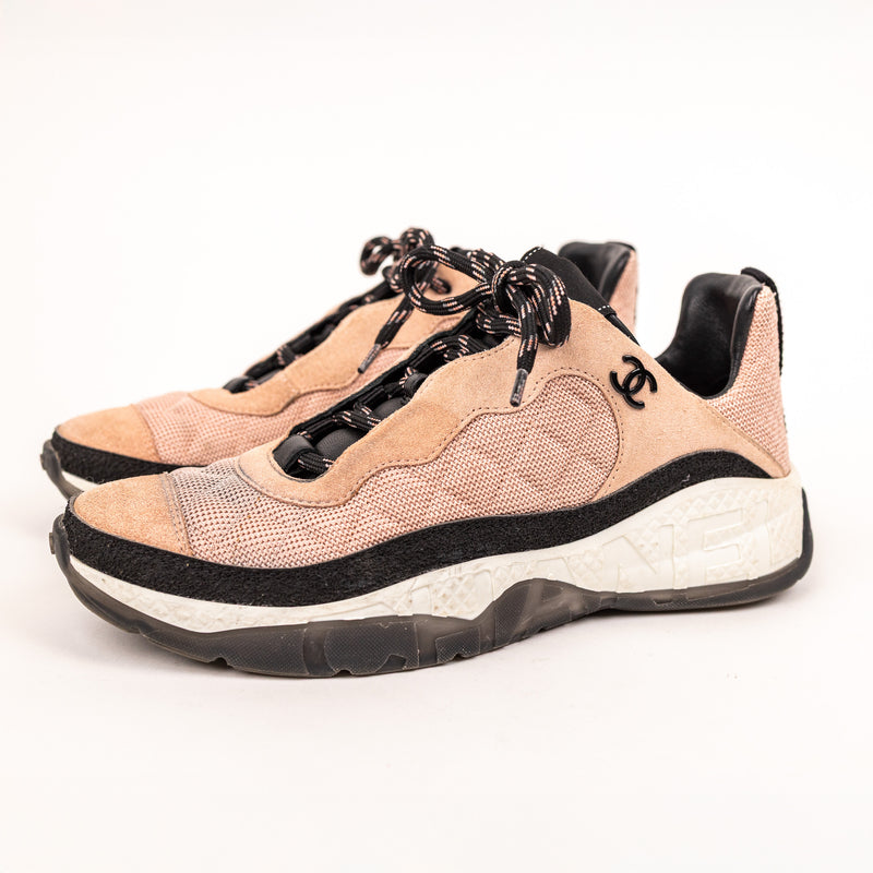 Chanel Beige Pink CC Cap Toe Mesh Sneakers Size 39.5