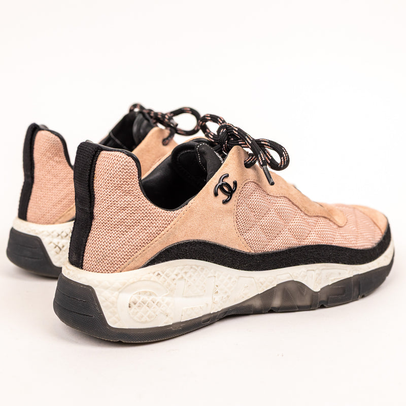 Chanel Beige Pink CC Cap Toe Mesh Sneakers Size 39.5