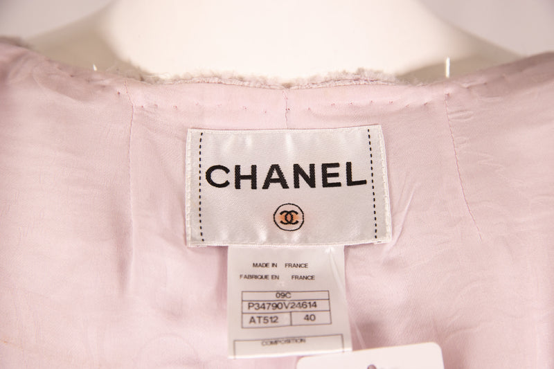 Chanel Pink Collarless Tweed Jacket Size 40