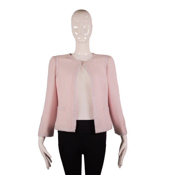Chanel Pink Collarless Tweed Jacket Size 40