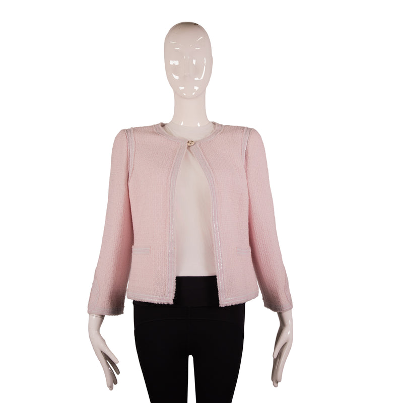 Chanel Pink Collarless Tweed Jacket Size 40