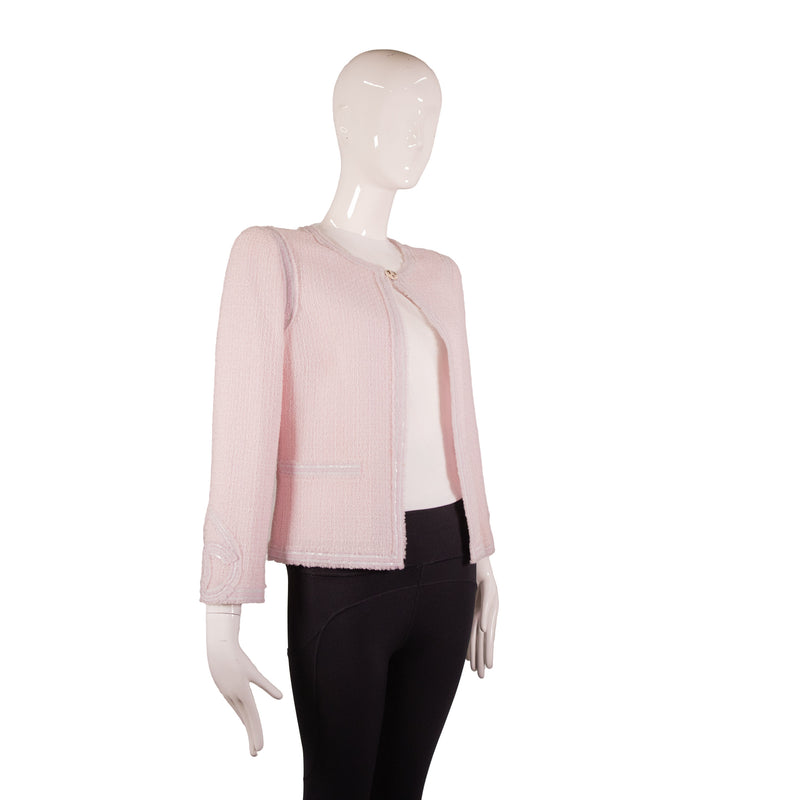 Chanel Pink Collarless Tweed Jacket Size 40