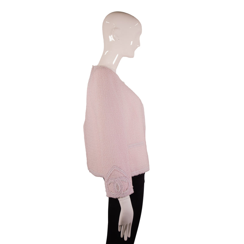 Chanel Pink Collarless Tweed Jacket Size 40