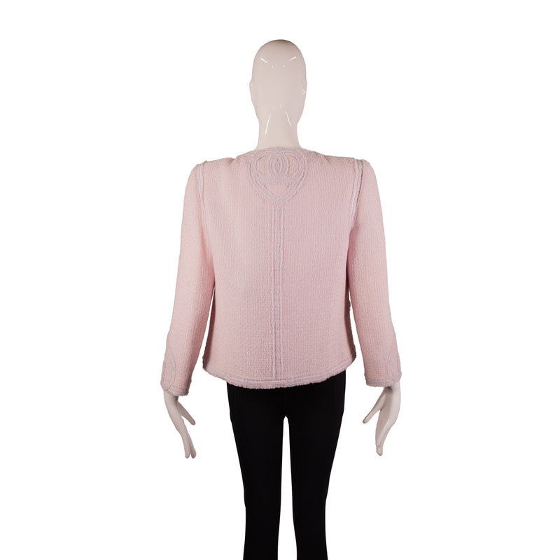 Chanel Pink Collarless Tweed Jacket Size 40