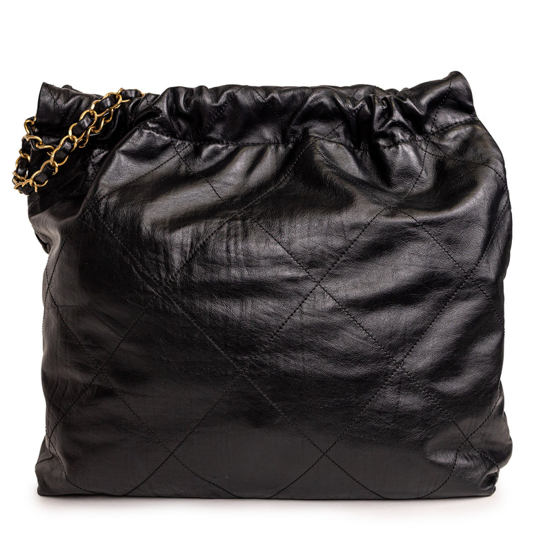 Chanel 22 Black Diamond Quilted Leather Bag with Pochette and Gold Hardware