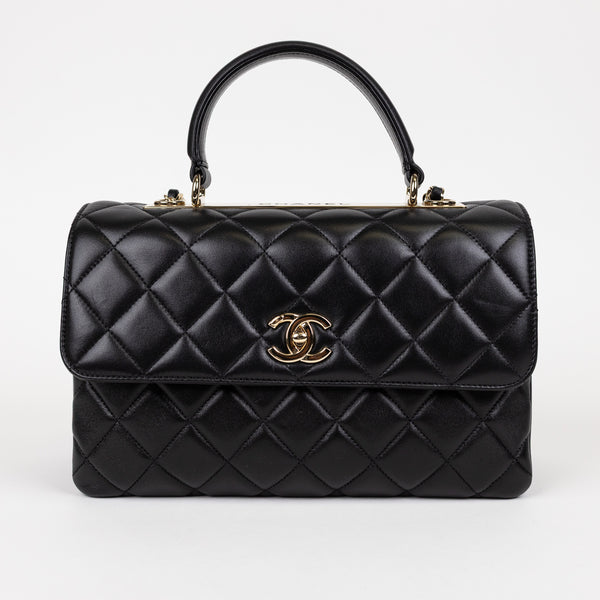 Chanel Black Lambskin Quilted Trendy Top Handle Bag