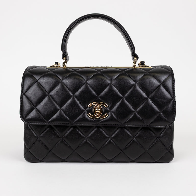 Chanel Black Lambskin Quilted Trendy Top Handle Bag