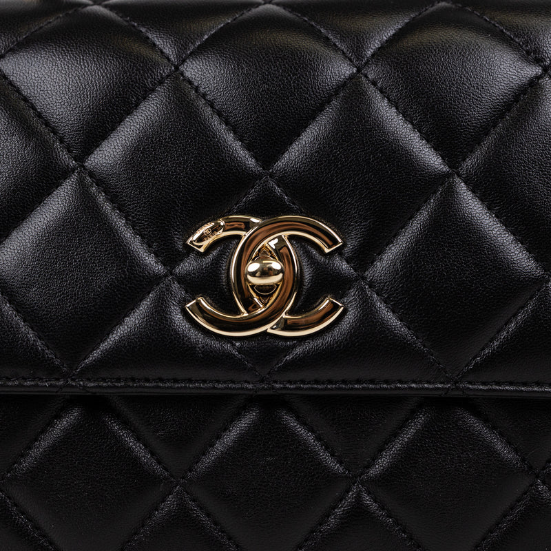 Chanel Black Lambskin Quilted Trendy Top Handle Bag