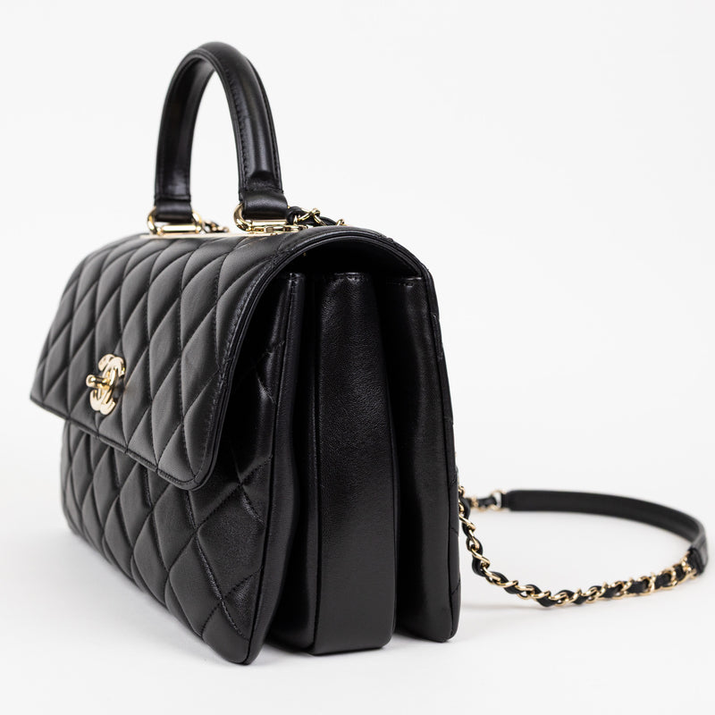 Chanel Black Lambskin Quilted Trendy Top Handle Bag