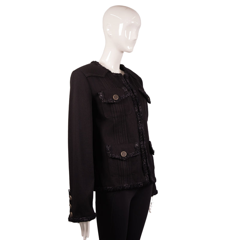 Chanel Black Tweed Four Flap Pocket Jacket Size 46
