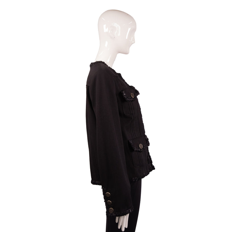 Chanel Black Tweed Four Flap Pocket Jacket Size 46