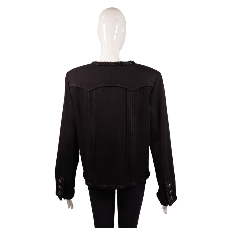 Chanel Black Tweed Four Flap Pocket Jacket Size 46