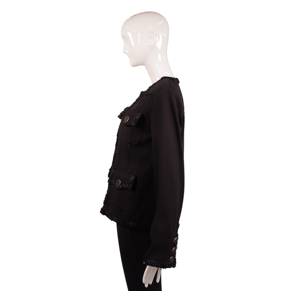 Chanel Black Tweed Four Flap Pocket Jacket Size 46