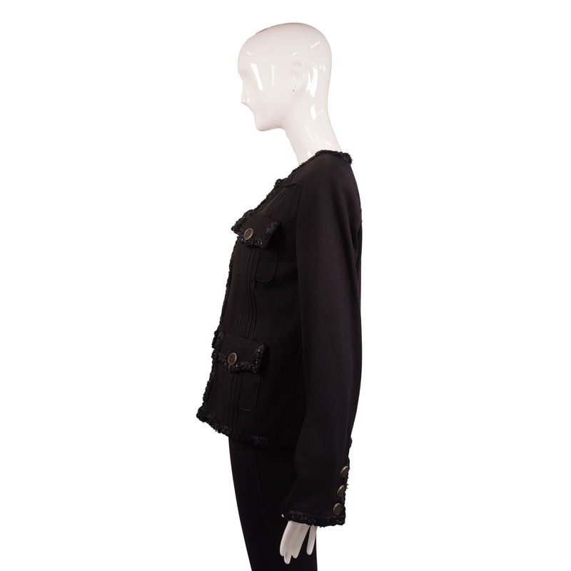 Chanel Black Tweed Four Flap Pocket Jacket Size 46