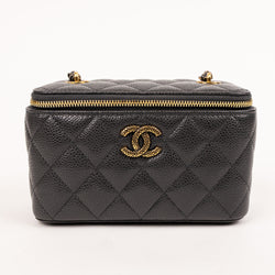 Chanel Gray Caviar Quilted Small Vanity Case With Chain