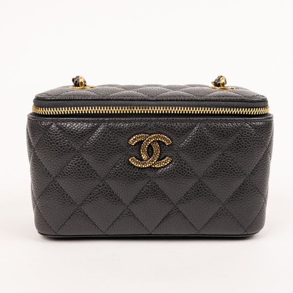 Chanel Gray Caviar Quilted Small Vanity Case With Chain