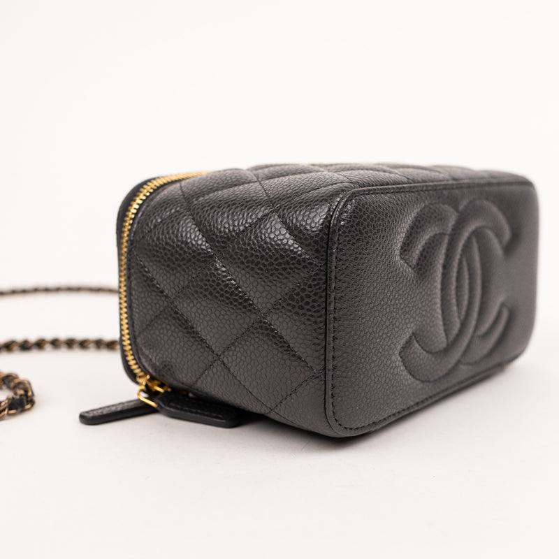 Chanel Gray Caviar Quilted Small Vanity Case With Chain