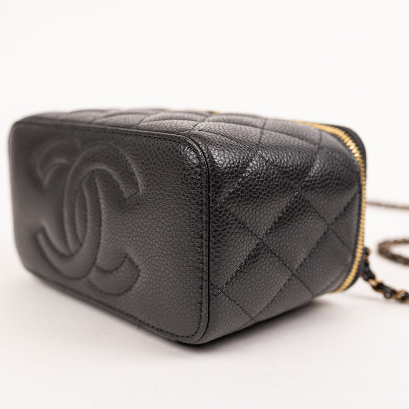 Chanel Gray Caviar Quilted Small Vanity Case With Chain