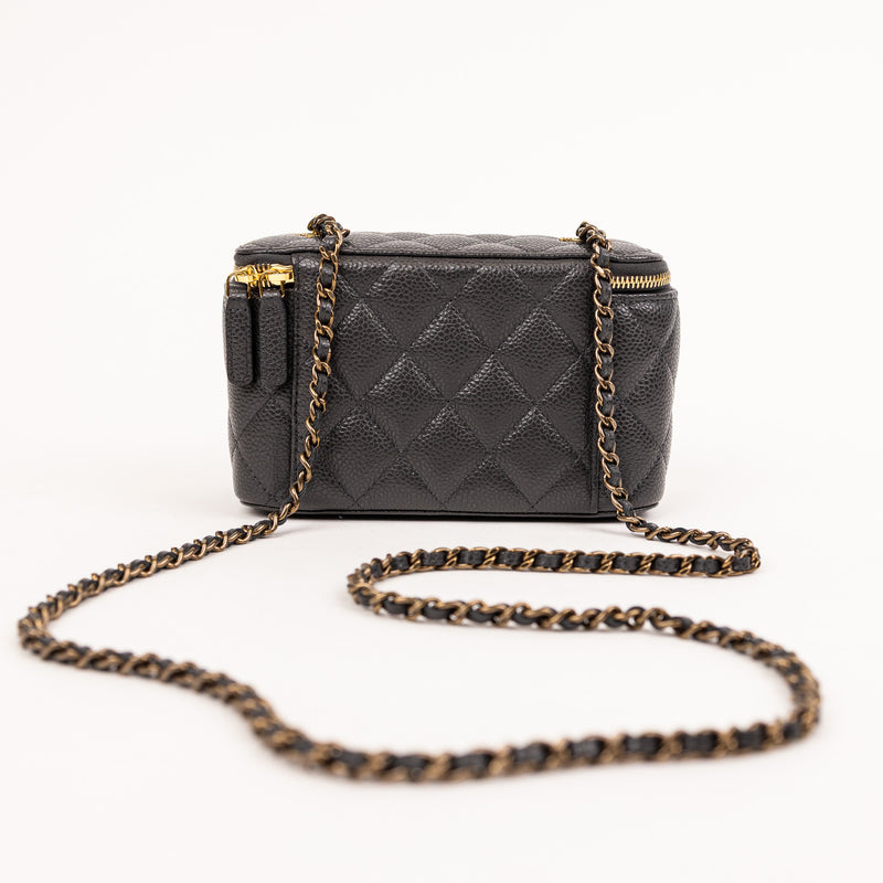 Chanel Gray Caviar Quilted Small Vanity Case With Chain