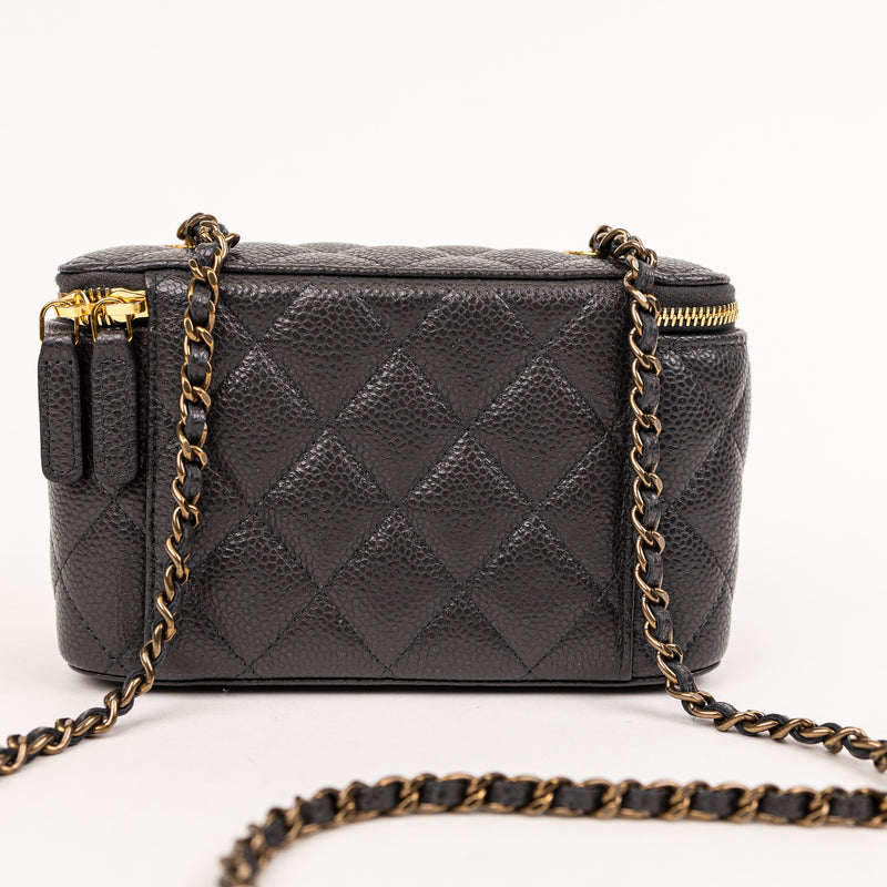 Chanel Gray Caviar Quilted Small Vanity Case With Chain
