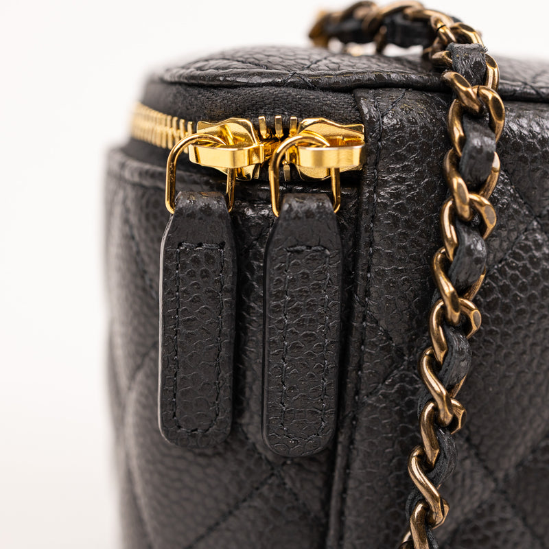 Chanel Gray Caviar Quilted Small Vanity Case With Chain
