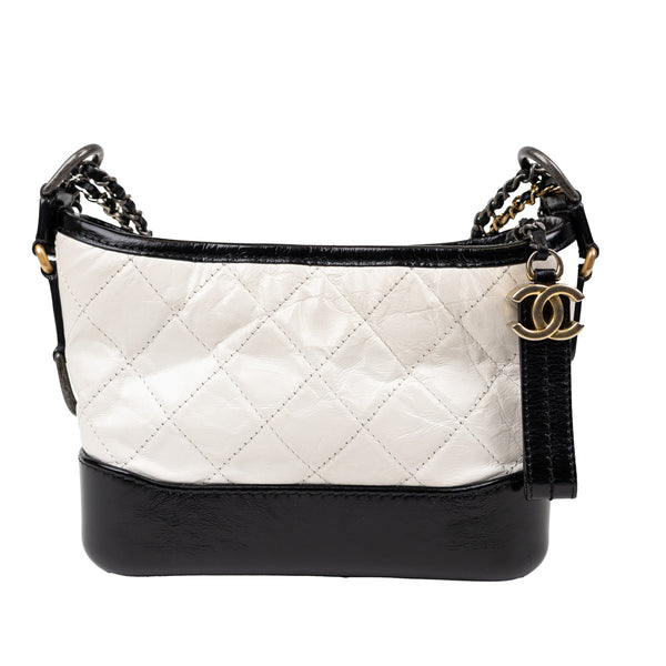 Chanel Gabrielle White and Black Leather Crossbody with Gold and Silver Hardware