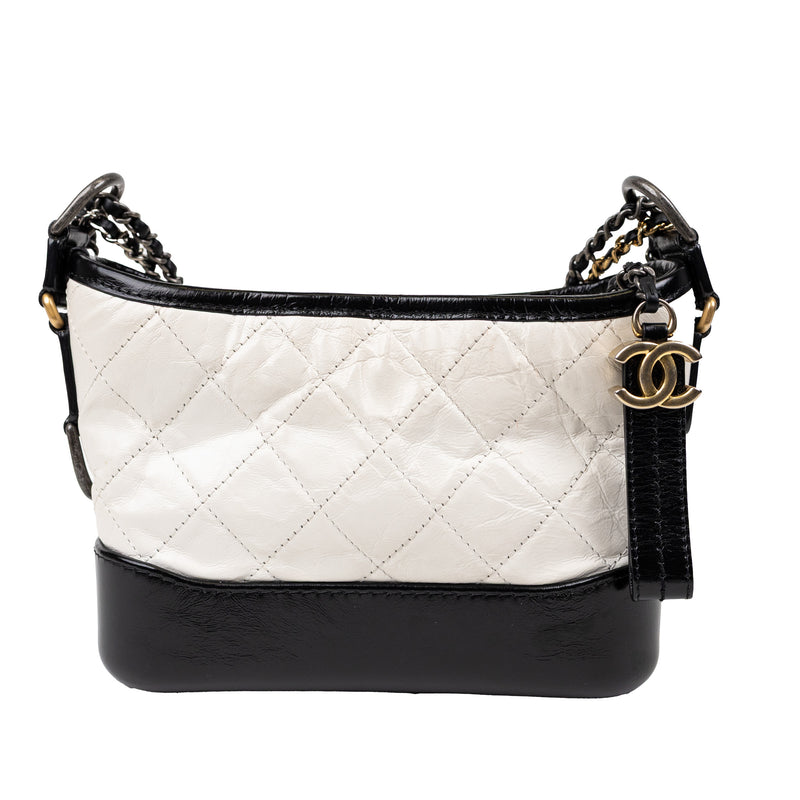 Chanel Gabrielle White and Black Leather Crossbody with Gold and Silver Hardware