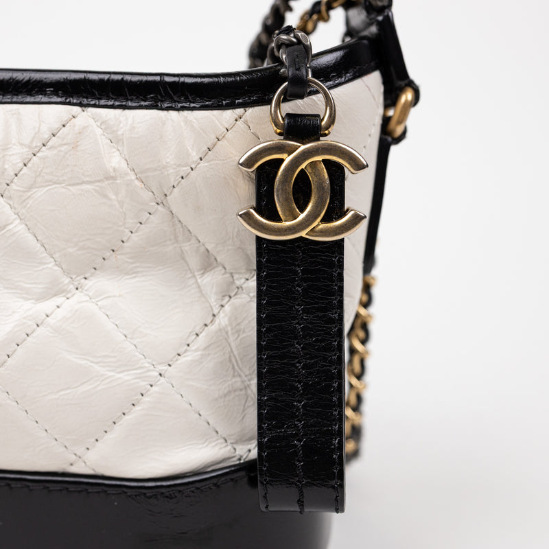Chanel Gabrielle White and Black Leather Crossbody with Gold and Silver Hardware