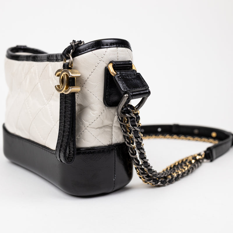 Chanel Gabrielle White and Black Leather Crossbody with Gold and Silver Hardware