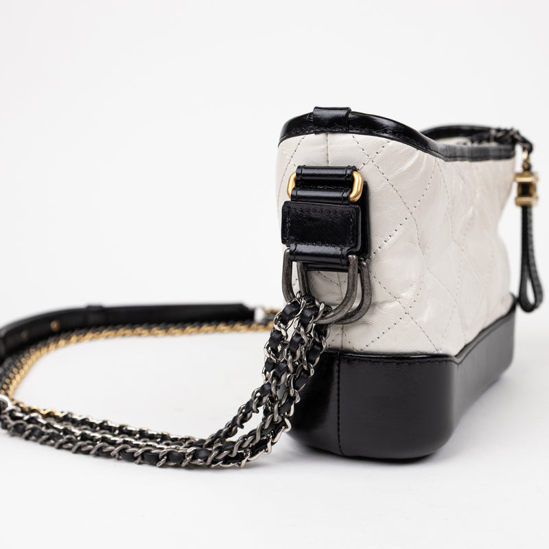 Chanel Gabrielle White and Black Leather Crossbody with Gold and Silver Hardware