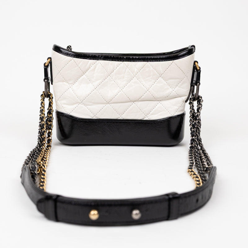 Chanel Gabrielle White and Black Leather Crossbody with Gold and Silver Hardware