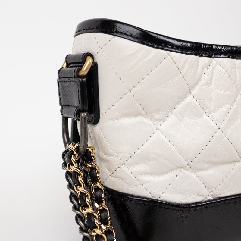 Chanel Gabrielle White and Black Leather Crossbody with Gold and Silver Hardware