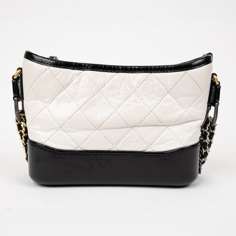 Chanel Gabrielle White and Black Leather Crossbody with Gold and Silver Hardware