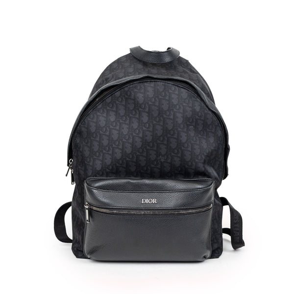 Christian Dior Black Rider Backpack Trotter Print Logo and Leather Trim