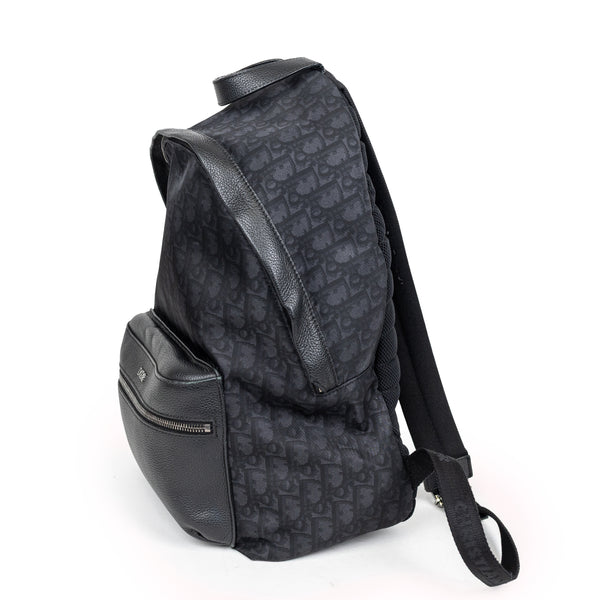 Christian Dior Black Rider Backpack Trotter Print Logo and Leather Trim