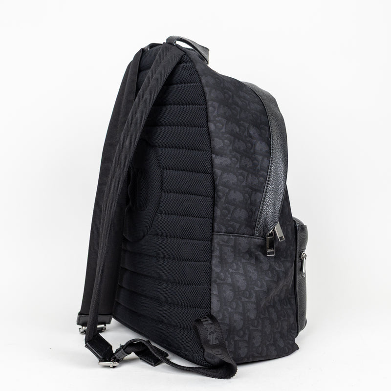 Christian Dior Black Rider Backpack Trotter Print Logo and Leather Trim