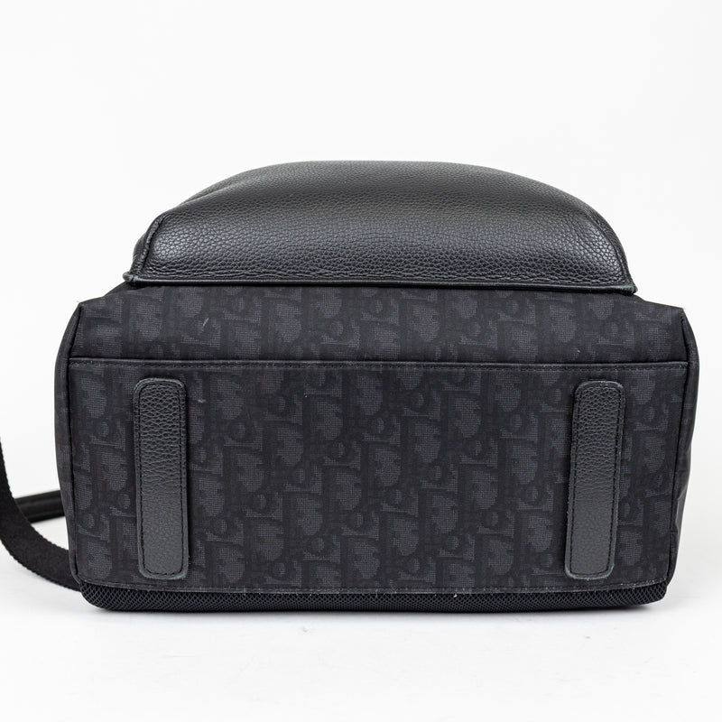 Christian Dior Black Rider Backpack Trotter Print Logo and Leather Trim