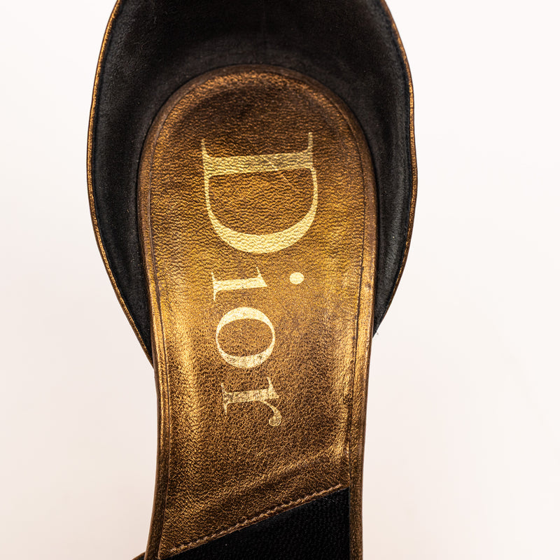 Christian Dior Bronze Gold Leather Cork Wedge Sandals 36