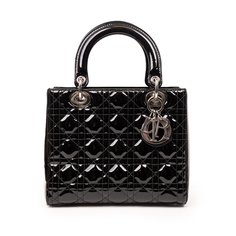 Christian Dior Black Patent Cannage Lady Dior SHW